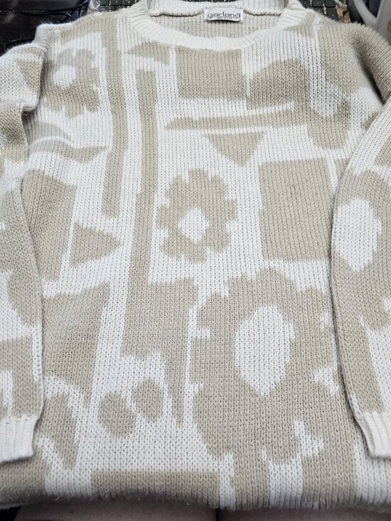 Garland Sweaters - Garland Tan White Vintage Knit Sweater USA Made Women's Large Geometric Pattern